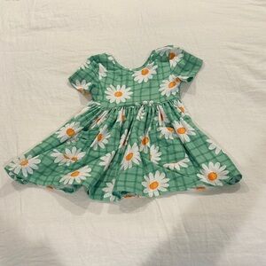 Green Daisy-Print Girls' Casual Twirl Dress